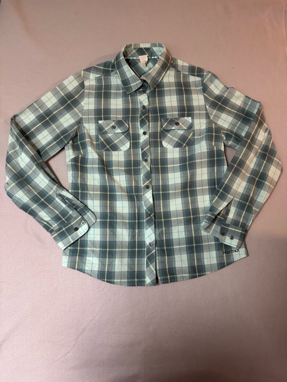 Marmot Teal and Light Blue Plaid Shirt